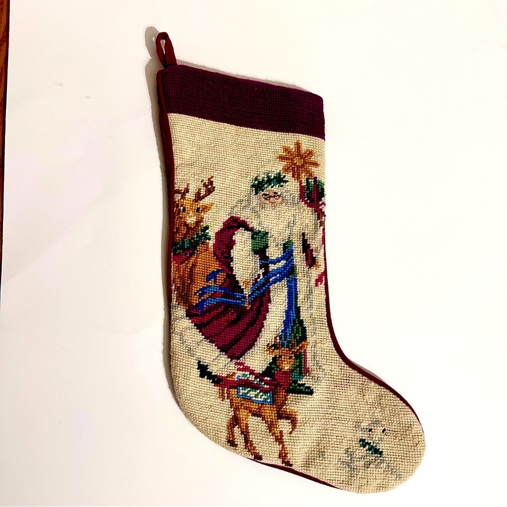 Vintage 1991 Needlepoint Santa Christmas Stocking